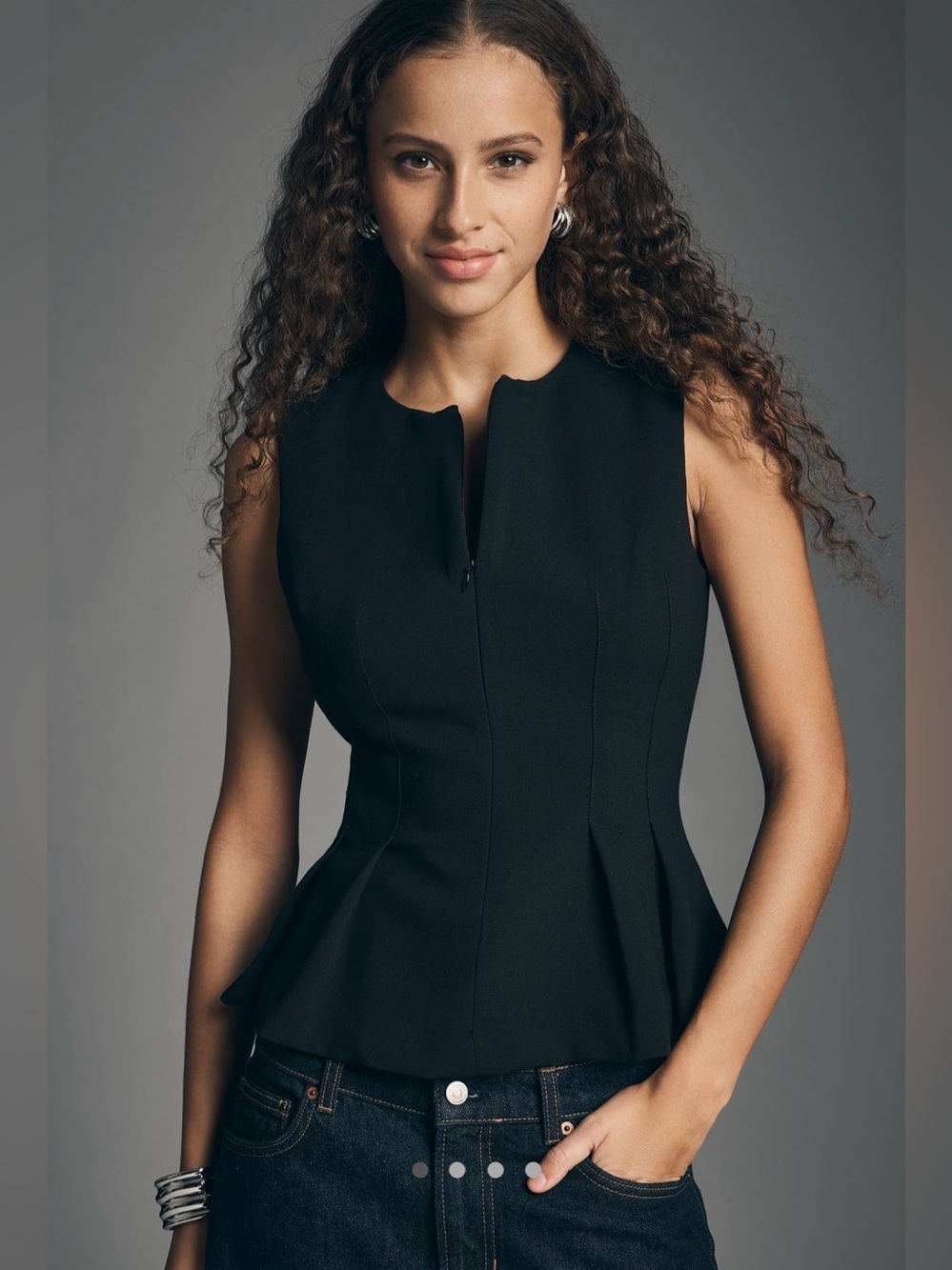 By Anthropologie zip front waisted peplum top